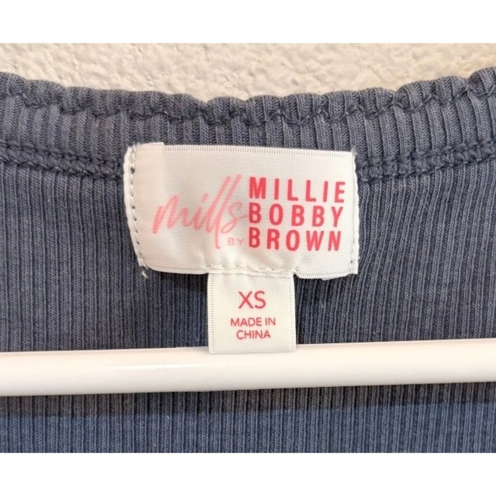 Mills by Millie Bobby Brown Ribbed V-Neck Tank Dress XS Blue Mini Sleeveless - Picture 2 of 5